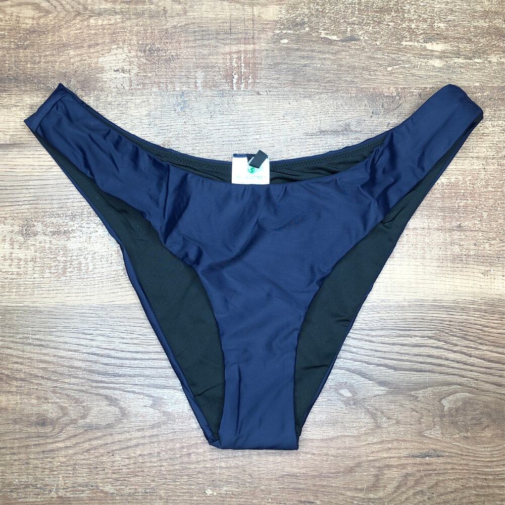 J. Crew Curved Waist Cheeky Bikini Bottom Size Medium Navy Blue BC125 NWT